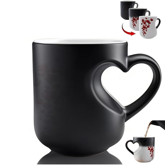 Heart-Shaped Color Changing Magic Mug , Thermochromic Ceramic Coffee Cup with Heart Handle, Surprise Reveal When Filled with Hot Drinks, Romantic Gift for Couples