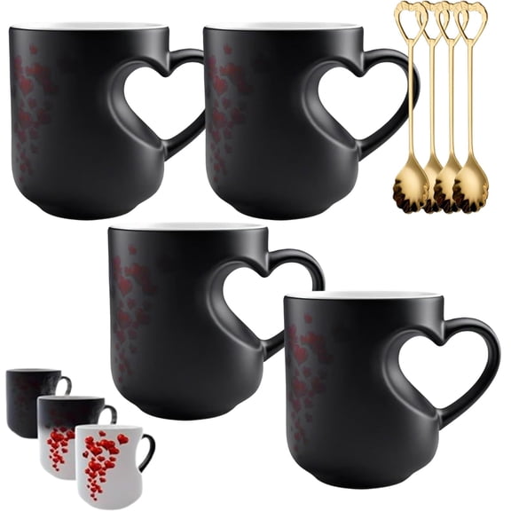 Heart Shaped Color Changing Mug, Temperature Activated Reveals Red Hearts with Hot Drinks, For Couples Birthday Anniversary