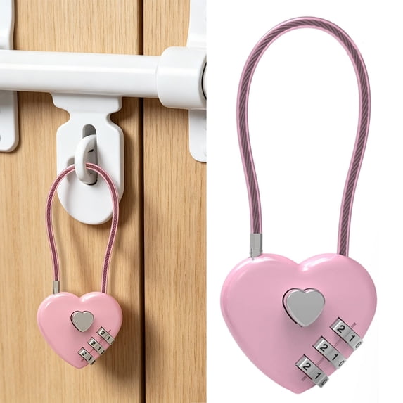 Heart Shaped Combination Lock, Small Cable Padlock for Luggage, Gym Locker and Backpack