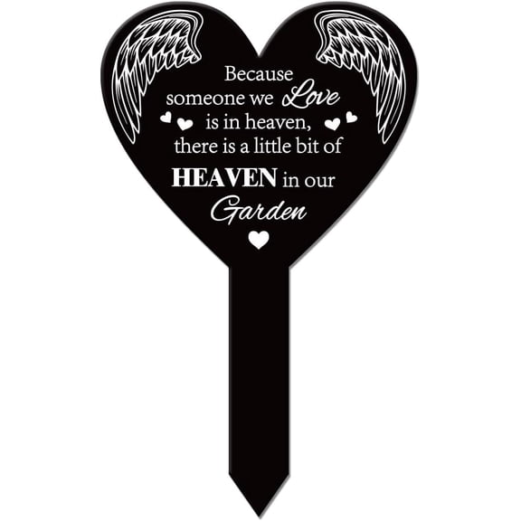 Heart Shaped Commemorative Love Garden Stake Angel Wings Memorial Remembrance Plaque for Cemetery Acrylic Grave Stake Waterproof Heart Blessing Garden Plaque for Yard Grave Cemetery