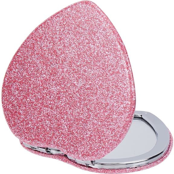 Heart Shaped Compact Mirror Folding Magnifying Mirror Folding Pink Glitter Glass Vanity Mini Double Sided Plastic Portable Makeup Looking Glass