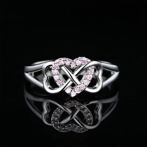 Heart Shaped Copper Hypoallergenic Ring With Micro Paved Zirconia For Her Jewelry Gift Women Elegant Ring Sizes 5 To 12