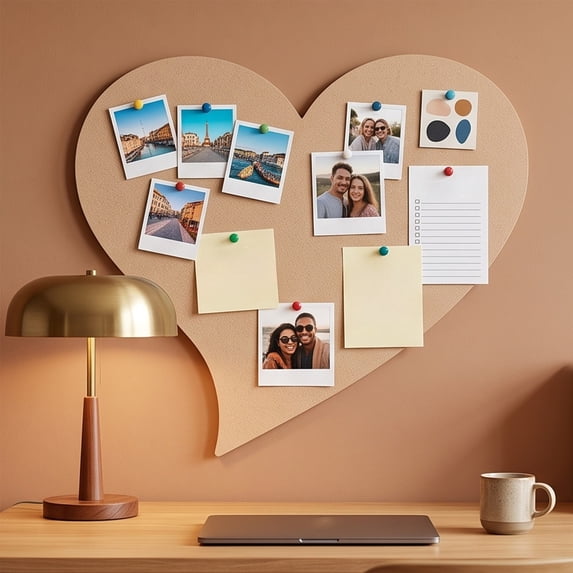 Heart-Shaped Cork Board, Pin Board for Walls, Approx. 20 x 24 inch Bulletin Board for Office, Home, School, Valentine's Decor