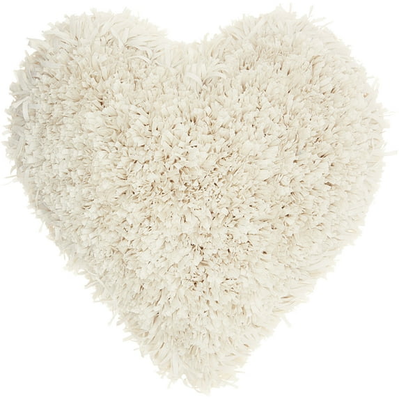 Heart Shaped Cream Shag Accent Pillow