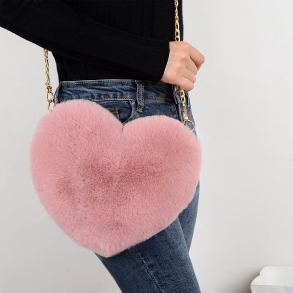 Heart Shaped Crossbody Bag with Chain Strap, ZzCityTK Cute Zip Closure Shoulder Handbag for Women, Soft Faux Purse Lined Synthetic Material Fashion Gift, Pink