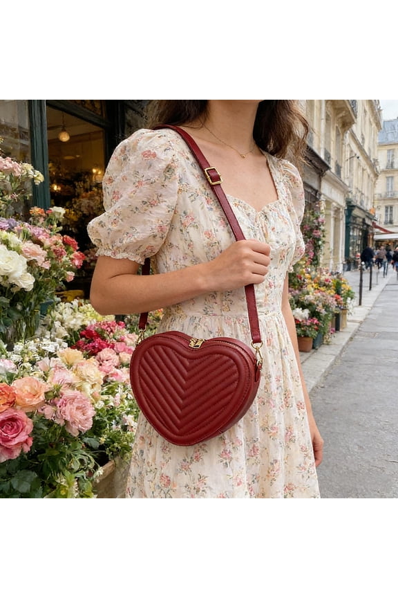 Heart Shaped Crossbody Bag Women’s Shoulder Purse – Red PU Leather, Adjustable Strap, Small 7.9 x 5.9 x 3.1 in, Lightweight Waterproof Fashion Handbag