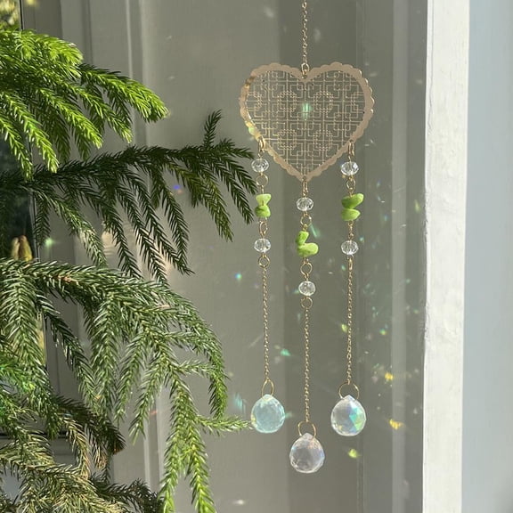 Heart Shaped Crystal Suncatcher for Window Hanging Crystal Wind Chime Rainbow Maker with Chain & Beads Sun Catcher Indoor Outdoor Hanging Home Garden Decor for Balcony, Wall, Window