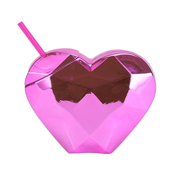 Heart Shaped Cups 24 oz Plastic Tumblers with Lids and Straws Reusable Glitter Cocktail Cup for Drinking Water Anniversary Valentine Galentine Wedding Bachelorette Party,Purplish-Red.