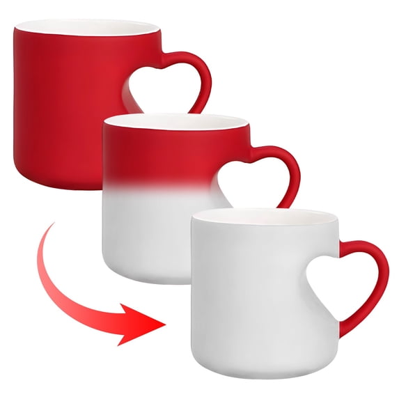 Heart Shaped Cups, Valentine's Magic Color Changing Ceramic Cup with Hidden Red Hearts, 11oz Temperature Sensitive Heart-Shaped Coffee Mug for Her/Him, Romantic Surprise Gift