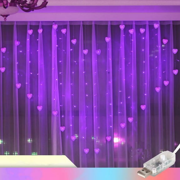 Heart-Shaped Curtain Light, 124 LED 124 LED 2M x 1.5M Fairy Curtain Light Heart-Shaped Chandelier USB Port for Party Bedroom Wedding Decorate