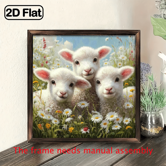 Heart Shaped Cute Lamb Sheep Hanging Decor, Cartoon Farm Animal Nursery Wall Sign, Spring Daisy Field Art for Living Room Bedroom Door Decor, Adorable Gift for Family Friends Kids Mom