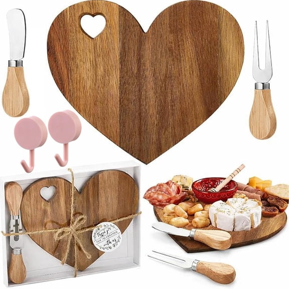Heart Shaped Cutting Board, Heart Shaped Wooden Cutting Board, Valentine's Day Gifts, Acacia Wood Bread Cheese Serving Platter Serving Charcuterie Board for Meat Cheese and Vegetables