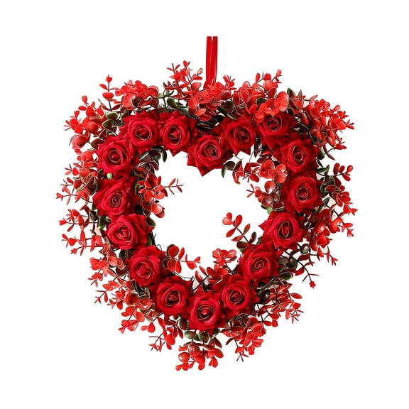 Heart Shaped Daisy Wreath for Front Door, 15.74” Beautiful Artificial Spring and Summer Wreath for Valentine’s Day Festival Porch Farmhouse Decor