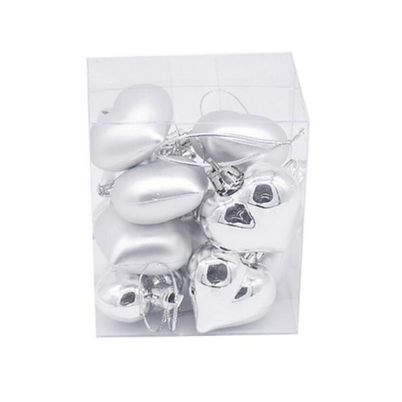 Heart Shaped Decorations 12Pcs Small Pendant Heart-Shaped Ball Valentine's Day Love Ball Home Decor, Glossy Matt Surface, Valentine's Day Ornament Balls, Holiday Party Decor(Silver,3.3x2.5x3.7")