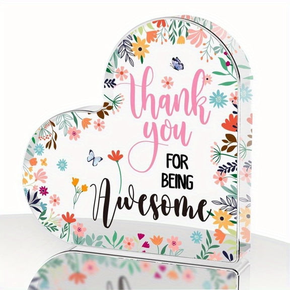 Heart-Shaped Desk Decor Floral Office Decoration With Thank You Acrylic Farewell Gift For Coworkers Appreciation Present Birthday Party Decoration - Desktop Butterfly Accents Decoration