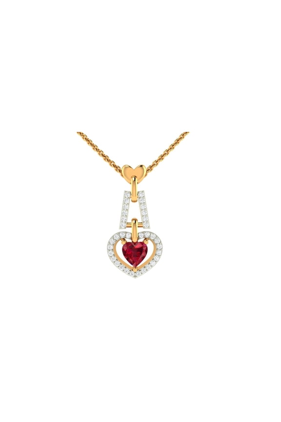 Heart-Shaped Diamond Pendant, 925 Silver Gold-Plated, Red Center Stone