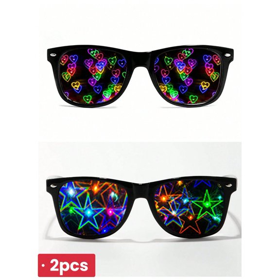 Heart-Shaped Diffraction Fireworks Party Glasses 2pc