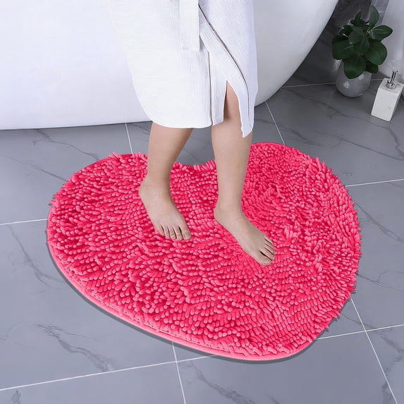 Heart-Shaped Doormat Bathroom Rug - Super Absorbent Non-Slip Sproof Quick-Drying, Perfect for Home Entrance Foot Mat Bathroom Floor Wedding Ceremony Carpet Decor, 19.69*15.75in, Hot Pink