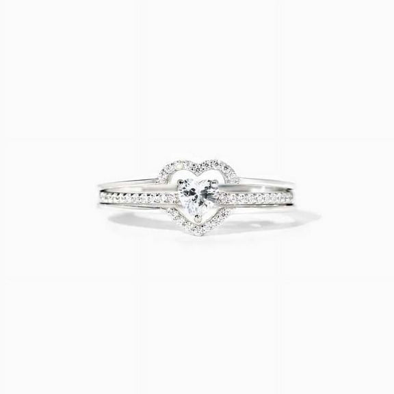 Heart Shaped Double Set Women's Engagement Ring 1.9 Ct Diamond 14K White Gold Over