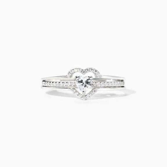 Heart Shaped Double Set Women's Engagement Ring 1.9 Ct Diamond 14K White Gold Over