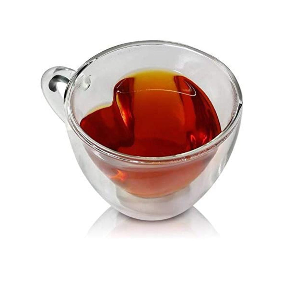 Easicozi Heart Shaped Double Walled Insulated Glass Coffee Mugs or Tea Cups, Double Wall Glass 8 oz, Clear