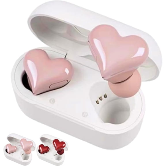 Heart Shaped Earbuds, Heart-Shaped Wireless Noise Cancelling in-Ear Gaming Headset with LED Touch Control, Stereo Sound Bluetooth 5.3 Headphones for Girls Girls Friends Valentine's Day Gift(Pink)Q