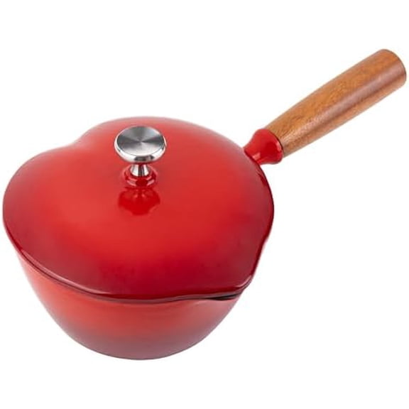 Heart-Shaped Enameled Cast Iron Saucepan with Lid 1-Quart Red Small Sauce Pot for All Cooktops Durable, Nonstick Cookware for Milk, Soup, Pasta Sauce Ideal Gift$$Home Decor, Kitchen, & Other