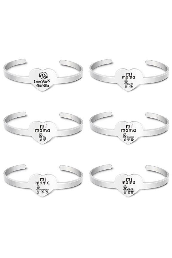 Heart-Shaped Engraved Bracelet with Titanium Steel Core Mamami Mom & Kids Mother's Day Gift Stainless Steel Bracelet