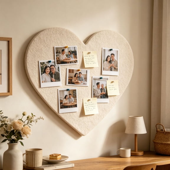 Heart Shaped Fabric Photo Board, 40 cm Polyester Note Board, Wall Decor for Youth Bedroom Living Room