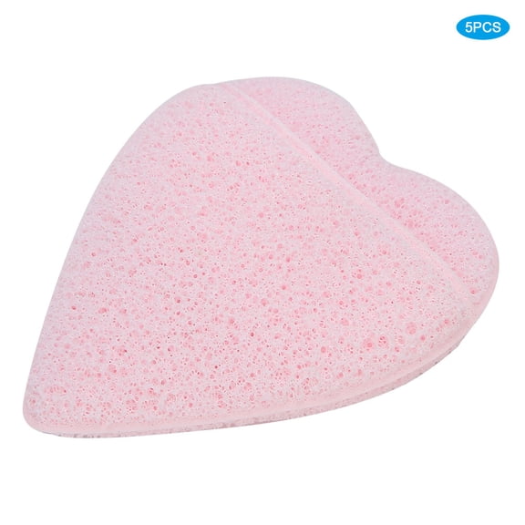 Heart Shaped Face Cleaning Sponge Exfoliating Pink Makeup Removal Washing Pads (5 Count / 5 Pcs)