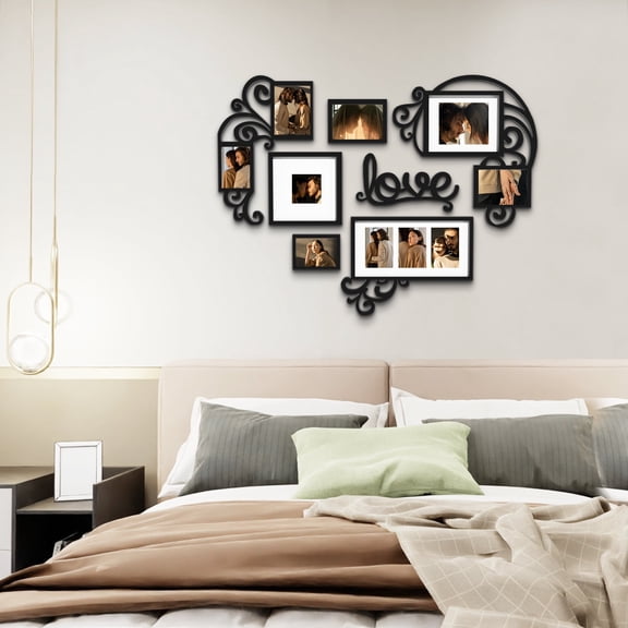 Heart Shaped Family Photo Frame Collage Display Three 4x6 Photos Black