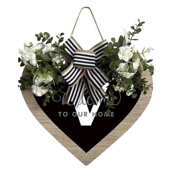 Heart Shaped Farmhouse Door Sign With Your Family Initial Elegant Front Entry Hanging Decoration For Outdoor Seasonal Display
