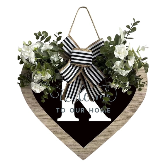 Heart Shaped Farmhouse Door Sign With Your Family Initial Elegant Front Entry Hanging Decoration For Outdoor Seasonal Display