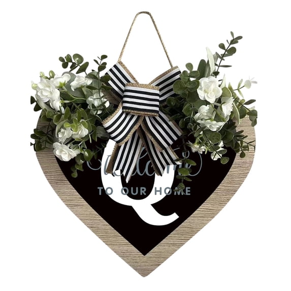 Heart Shaped Farmhouse Front Door Sign With 26 Letters Customizable Last Name Decoration For Outdoor Hanging