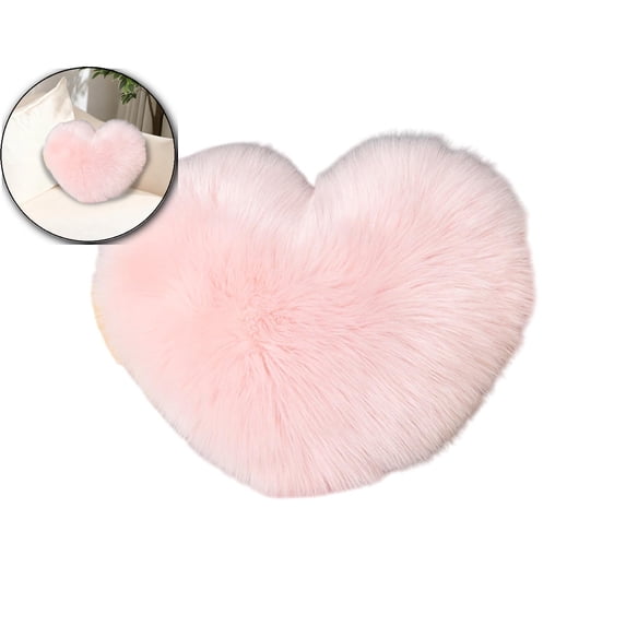 Heart-Shaped Faux Wool Plush Pillow for Sofa Bed Decor, 15.75x11.81in, Pink