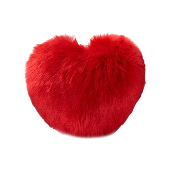 Heart-Shaped Faux Wool Throw Pillow - Long-Pile Plush Polyester Decorative Cushion for Living Room Sofa, Insert Included