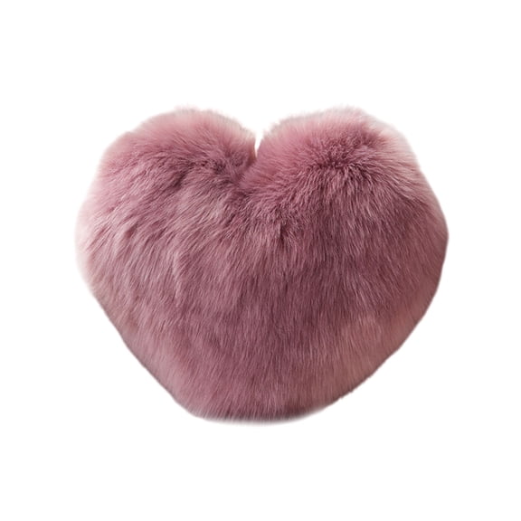 Heart-Shaped Faux Wool Throw Pillow - Long-Pile Plush Polyester Decorative Cushion for Living Room Sofa, Insert Included