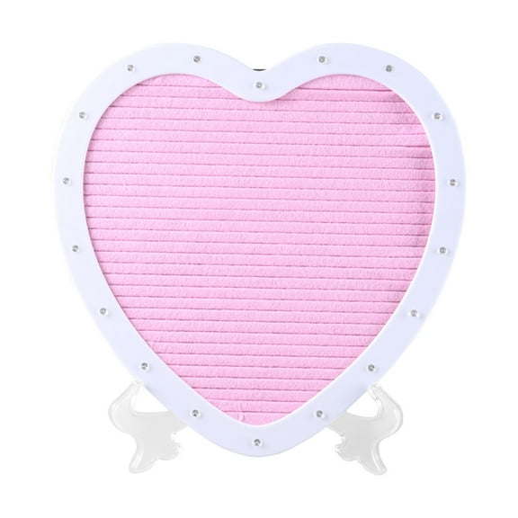 Heart Shaped Felt Letter Board Message Sign with LED Light and Changeable Letters and Stand for Party Table Decorations