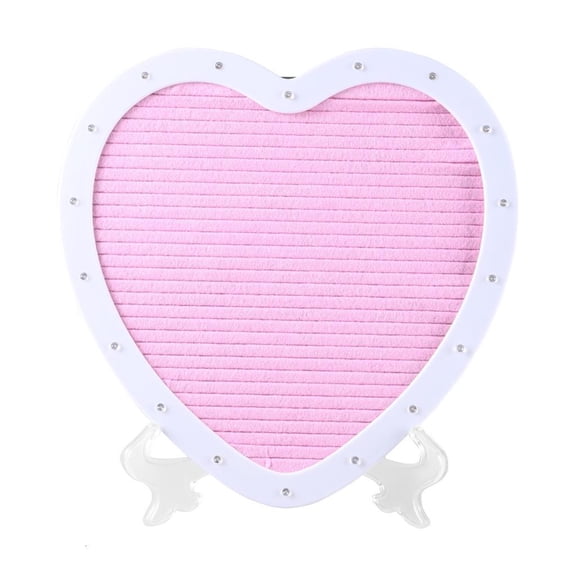 Heart Shaped Felt Letter Board with LED Light Changeable Letters Message Sign with Stand Birthday Housewarmings