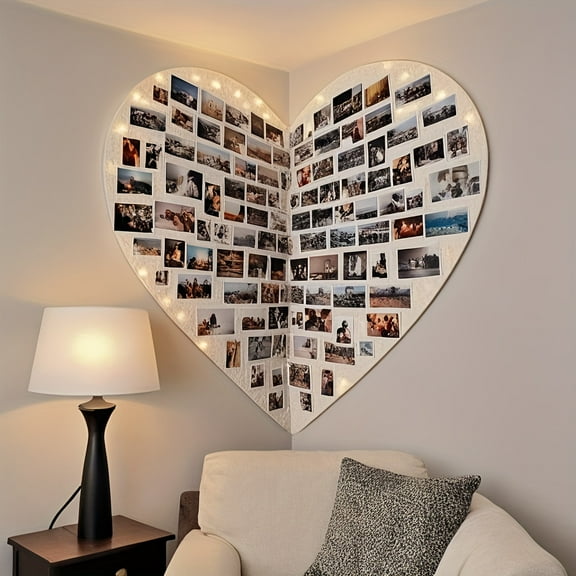 [Heart-Shaped Felt Memory Board] 2519.5in Photo Frame with Message Zone, Instagrammable Home Decor, Sentimental Gift for Love/Travel Memories (Check Size Fit)
