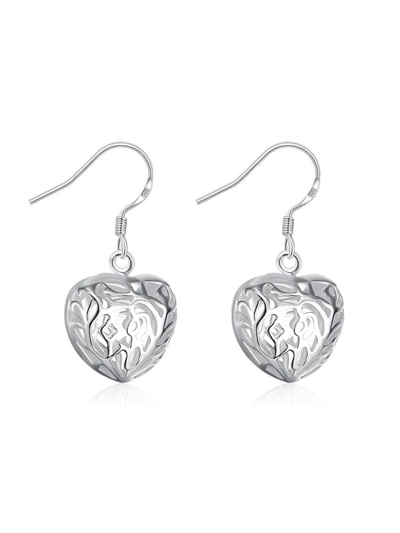 Heart Shaped Filigree Dangle Drop Hook Earrings Hoop Studs for Women
