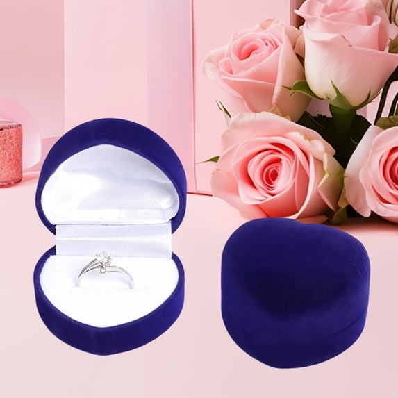 Heart-Shaped Flip Lid Ring Box - Velvet Jewelry Storage for Proposals, Engagements, Valentine's Day (Blue)