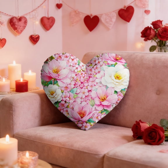 Heart Shaped Floral Throw Pillow for Couch or Bed – Soft Decorative Cushion, Romantic Home Decor and Valentine’s Day Gift