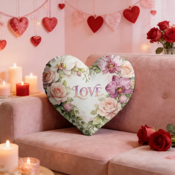 Heart Shaped Floral Throw Pillow for Couch or Bed – Soft Decorative Cushion, Romantic Home Decor and Valentine’s Day Gift