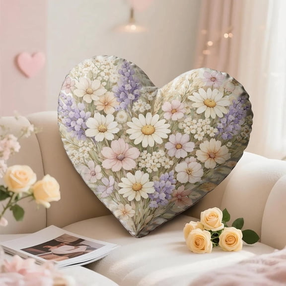 Heart Shaped Floral Throw Pillows for Valentine’s Day, Romantic Decorative Cushion with Soft Fabric, Cozy Accent for Couch Bed Anniversary Wedding Gift Home Decor
