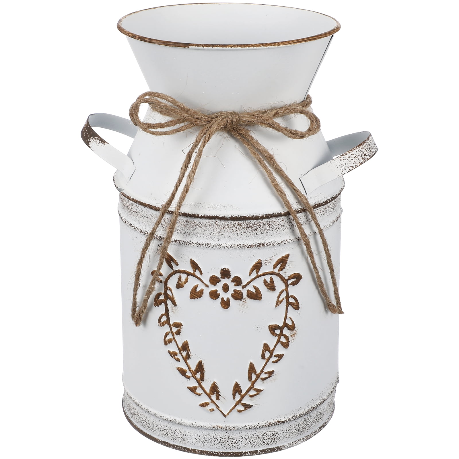 Heart Shaped Flower Arrangement Distressed Finish Vase Milk Jug Floral