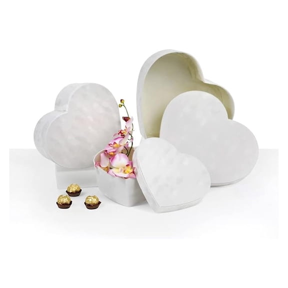 Heart Shaped Flower Boxes - Set of 3, Gift Boxes with Lids - Floral Arrangements & Gifts - Cardboard, Recyclable - White