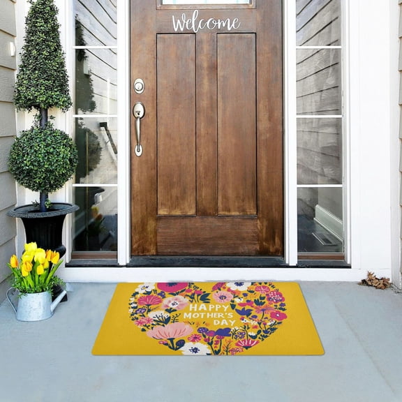 Heart Shaped Flowers Mothers Day Doormats Welcome Mats Gate Pads Entryway Outdoor 32" x 20"
