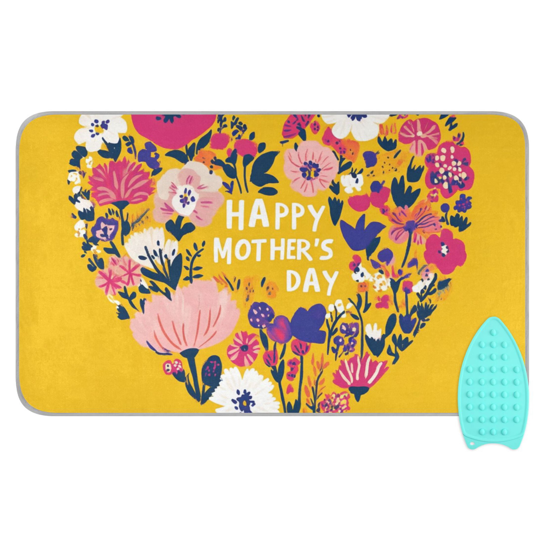 Heart Shaped Flowers Mothers Day Ironing Mat Blanket Portable Travel Ironing Pad Heat Resistant Pad 47.2" x 27.6”
