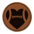 thumbnail image 1 of Heart Shaped Football Sports 2.5" Faux Leather Round Engraved Iron-On Patch - Brown, 1 of 6